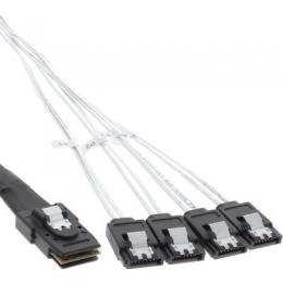 InLine SAS Anschlusskabel, Mini SAS SFF8087 an 4x SATA, Crossover, OCF, 0,5m