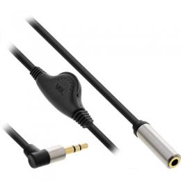InLine Slim Audio Kabel Klinke 3,5mm ST gewinkelt / BU, mit Lautstrkeregler, 0,25m