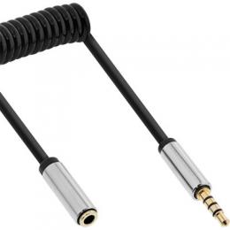 InLine Slim Audio Spiralkabel Klinke 3,5mm ST/BU, 4-polig, Stereo, 1m