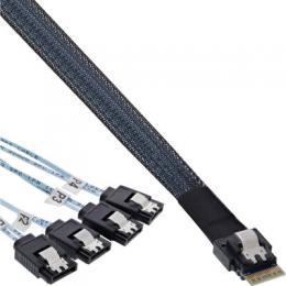 InLine Slim SAS Kabel, SFF-8654 zu 4x SATA 7-pin, 12Gb/s, 0,5m