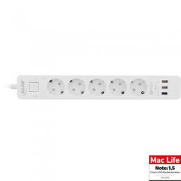 InLine Steckdosenleiste, 5-fach Schutzkontakt, berspannungsschutz und QuickCharge USB, mit Schalter, 1,5m, wei