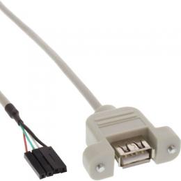 InLine USB 2.0 Anschlusskabel, Einbaubuchse A auf Pfostenanschluss, 0,6m
