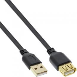 InLine USB 2.0 Flachkabel Verlngerung, A Stecker / Buchse, schwarz, Kontakte gold, 2m