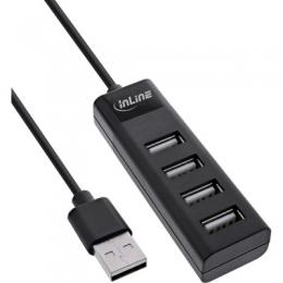 InLine USB 2.0 Hub, 4 Port, schwarz, Kabel 30cm, schmale Bauform