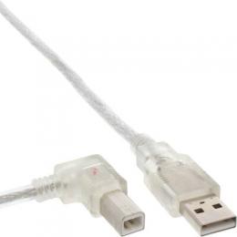 InLine USB 2.0 Kabel, A an B links abgewinkelt, transparent, 0,3m