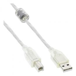 InLine® USB 2.0 Kabel, A an B, transparent, mit Ferritkern, 0,5m