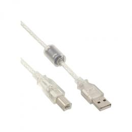 InLine® USB 2.0 Kabel, A an B, transparent, mit Ferritkern, 2m