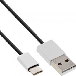 InLine USB 2.0 Kabel, Typ C Stecker an A Stecker, schwarz/Alu, flexibel, 3m