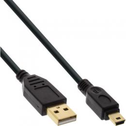 InLine USB 2.0 Mini-Kabel, USB A Stecker an Mini-B Stecker (5pol.), schwarz, vergoldete Kontakte, 1m