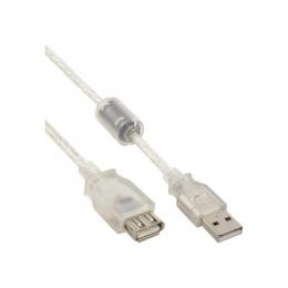InLine® USB 2.0 Verlängerung, Stecker/Buchse, Typ-A transparent, mit Ferritkern, 2m