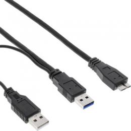 InLine USB 3.0 Y-Kabel, 2x A an Micro B, schwarz, 0,2m