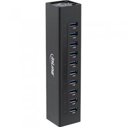 InLine USB 3.2 Gen.1 Hub, 10 Port, Aluminiumgehuse, schwarz, mit 4A Netzteil