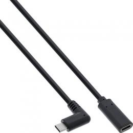 InLine USB 3.2 Kabel, USB Typ-C Verlngerung, Stecker gewinkelt auf Buchse, schwarz, 0,5m