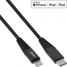 InLine USB-C Lightning Kabel, fr iPad, iPhone, iPod, schwarz/Alu, 1m MFi-zertifiziert