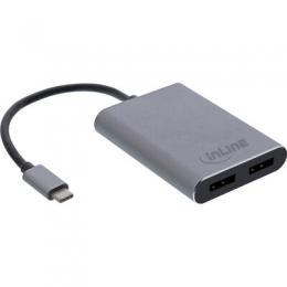 InLine USB Dual Display Konverter, USB Typ-C zu 2x DisplayPort Buchse (DP Alt Mode), 4K, schwarz, 0.1m