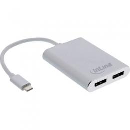 InLine USB Dual Display Konverter, USB Typ-C zu 2x DisplayPort Buchse (DP Alt Mode), 4K, wei, 0.1m