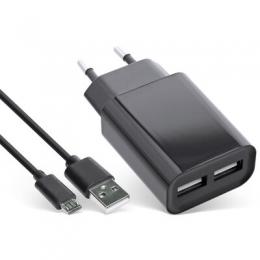 InLine USB DUO+ Ladeset, Netzteil 2-fach + Micro-USB Kabel, Ladegert, Stromadapter, 100-240V zu 5V/2.1A, schwarz