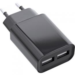 InLine USB Ladegert DUO, Netzteil 2-fach, Stromadapter, 100-240V zu 5V/2.1A, schwarz