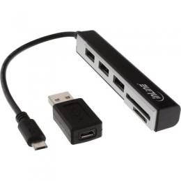 InLine USB OTG Cardreader & 3-fach USB 2.0 Hub, fr SDXC und microSD, mit Adapter