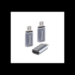 Intenso 3er Pack USB Adapter C480M USB-C Buchse zu microUSB Stecker, Unterstützt USB OTG, 480Mbps Datenübertragung, Aluminium anthrazit
