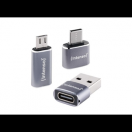 Intenso 3er Pack USB Adapter MIX480, Aluminium grau USB-C Buchse zu microUSB Stecker, USB-C Buchse zu USB-A Stecker, USB-C Buchse zu microUSB Stecker,