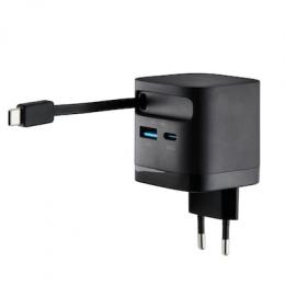 Intenso Power Adapter W65ACIC GaN black Schnellladegerät mit 65 W Leistung, Leistungsstarke GaN-Technologie, Ausziehbares 70 cm Kabel