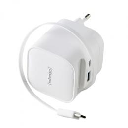 Intenso Power Adapter W65ACIC GaN white Schnellladegerät mit 65 W Leistung, Leistungsstarke GaN-Technologie, Ausziehbares 70 cm Kabel