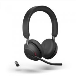 Jabra Evolve2 65 Headset, Stereo, kabellos, Bluetooth, schwarz inkl. Link 380 USB-A & Ladestation, Optimiert für Microsoft Teams