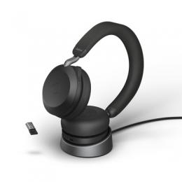 Jabra Evolve2 75 Headset, USB-A Kabellos, Bluetooth, Schwarz, mit Ladestation [MS zertifiziert]