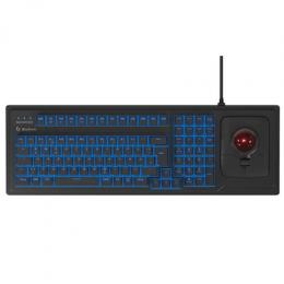 Keysonic KSK-8202ELU-T Mechanische Full-Size Tastatur Integrierter 46 mm Trackball, Hintergrundbeleuchtung, USB-Anschluss