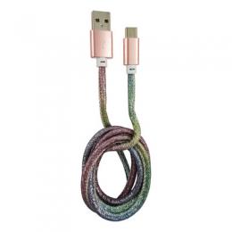 LC-Power LC-C-USB-TYPE-C-1M-4 USB A zu USB Typ-C Kabel, Disco-Glitzer, 1m