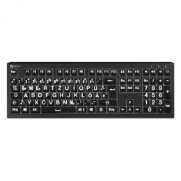 LogicKeyboard PC Astra 2 Großdruck-Tastatur DE Hintergrundbeleuchtung, Weiß auf Schwarz