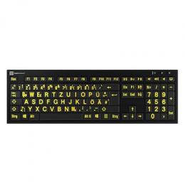 LogicKeyboard PC Nero Slimline Großdruck-Tastatur Gelb auf Schwarz, Inklusive LogicLight LED-Tastaturlampe