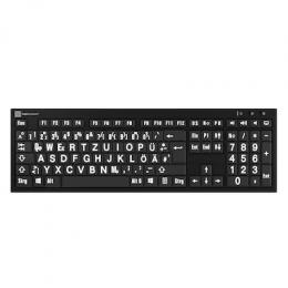LogicKeyboard PC NERO Slimline Großdruck-Tastatur Weiß auf Schwarz, Inklusive LogicLight LED-Tastaturlampe