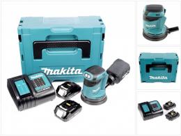 Makita DBO 180 SAJ Akku Exzenterschleifer 18 V 125 mm + 2x Akku 2,0 Ah + Ladegerät + Makpac