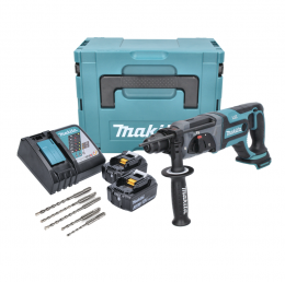 Makita DHR 241 RFJ Akku Bohrhammer 18 V 2,0 J SDS plus + 2x Akku 3,0 Ah + Ladegerät + 5 tlg. Bohrer Set + Makpac