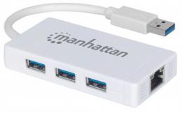 MANHATTAN USB-A auf 3-Port Hub mit Gigabit-Ethernet-Netzwerkadapter