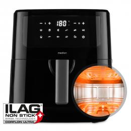 MEDION LIFE® P10 XL Duo Heißluftfritteuse MD 11750 schwarz, 100 Rezepte in der Life+ App, mit 2 Heizelementen, 2.150 W Gesamtleistung, ölfreies Frittieren, 9 Automatikprogramme, 6,8 L Nutzinhalt