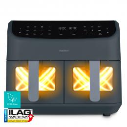 MEDION LIFE® P20 XXL Twin Doppelzonen-Heißluftfritteuse MD 11760 matt grau, 100 Rezepte in der Life+ App, 2 separate Garzonen, 9 Automatikprogramme, 8,7 L Gesamt-Nutzinhalt, 2.600 Watt, Temperatur einstellbar bis 200 °C