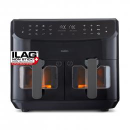 MEDION LIFE® P20 XXL Twin Doppelzonen-Heißluftfritteuse MD 11760 schwarz, 100 Rezepte in der Life+ App, 2 separate Garzonen, 9 Automatikprogramme, 8,7 L Gesamt-Nutzinhalt, 2.600 Watt, Temperatur einstellbar bis 200 °C