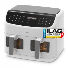 MEDION LIFE® P20 XXL Twin M Doppelzonen-Heißluftfritteuse MD 11760, 100 Rezepte in der Life+ App, 2 separate Garzonen, 9 Automatikprogramme, 8,7 L Gesamt-Nutzinhalt, 2.600 Watt, Temperatur einstellbar bis 200 °C