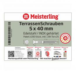 Meisterling Terrassenschrauben 5x40 mm 1200 Stück ( 6x 010010000001 ) CUT Spitze 90° Linsen Senkkopf mit Torx 2/3 Grobgewinde VA Edelstahl
