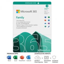 Microsoft 365 Family [6 Benutzer // 1 Jahr + 3 Monate extra] inkl. Premium Office Apps, 1TB Cloud-Speicher, erweiterte Sicherheit und vieles mehr
