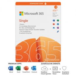 Microsoft 365 Single [1 Benutzer // 1 Jahr + 3 Monate extra] inkl. Premium Office Apps, 1TB Cloud-Speicher, erweiterte Sicherheit und vieles mehr