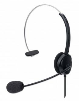 Mono USB-Headset MANHATTAN Ohraufliegendes Design (On-Ear), Ohrmuschel einseitig, kabelgebunden, USB-A-Stecker, integrierte Lautstrkeregelung, verstellbares Mikrofon, schwarz, Retail-Verpackung