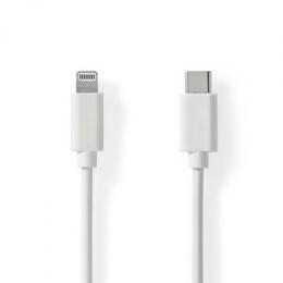 Nedis Lightning Kabel- USB 2.0 | Apple Lightning 8-Pin | USB-C™ Stecker | 480 Mbps | Vernickelt | 1.00 m | Rund | PVC | Weiss | Label