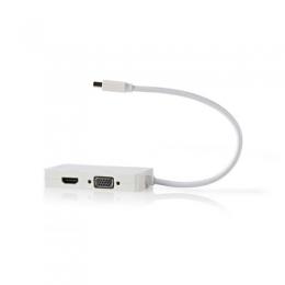 Nedis Mini-DisplayPort Mehrfachadapterkabel, Weiß / 0,2m [Mini DisplayPort-Stecker - VGA- + DVI-D- + HDMI-Buchse]