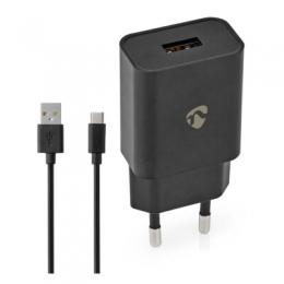 Nedis Netzladegerät 12 W 1x 2.4 A A - Anzahl der Ausgänge: 1, USB-A, USB Type-C™ (Lose) Kabel, Single Voltage Output, schwarz