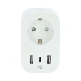 Nedis SmartLife Smart Stecker Wi-Fi | Leistungsmesser | 3680 W | Type F (CEE 7/7) / 1x USB-C™ / 2x USB | 0 - 55 °C | Android™ / IOS | Weiss | 1 Stück