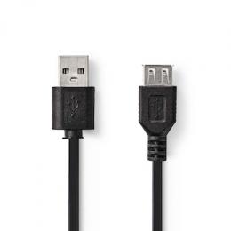 Nedis USB 2.0-Verlängerungskabel A-Stecker - USB-A-Buchse 480 Mbps | Vernickelt | 2.00 m | Rund | PVC | Schwarz | Label
